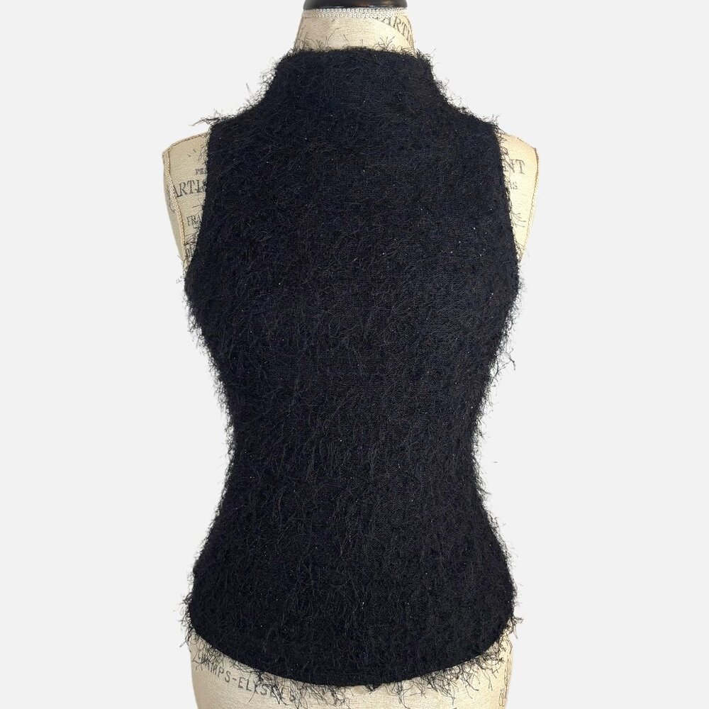 Y2K My Michelle Black Fuzzy Glitter Eyelash Knit Mock Neck Sweater Tank Top …